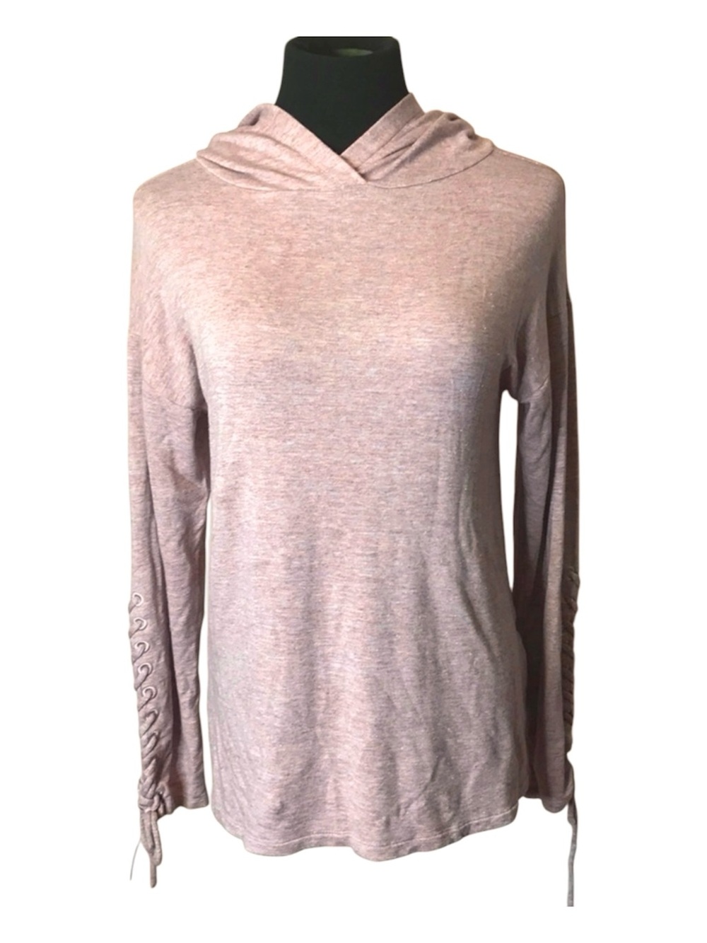 Market & Spruce Heathered Mauve Hooded Top, Lace Up Sleeves, Excellent Condition